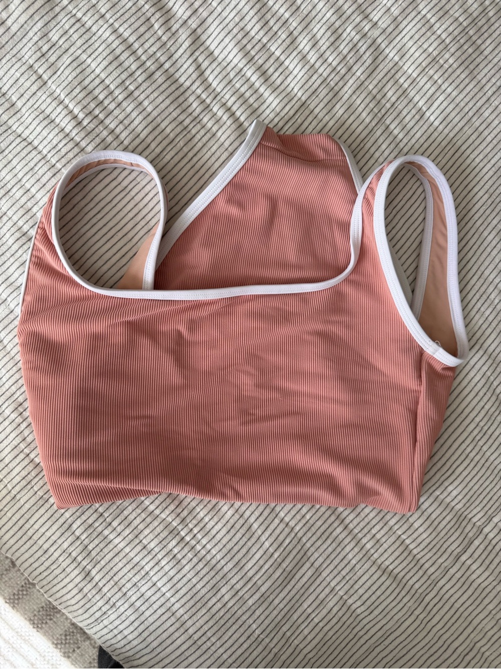LainSnow Ribbed Dusty Rose One-Piece Swimsuit with White Trim - Picture 7 of 7